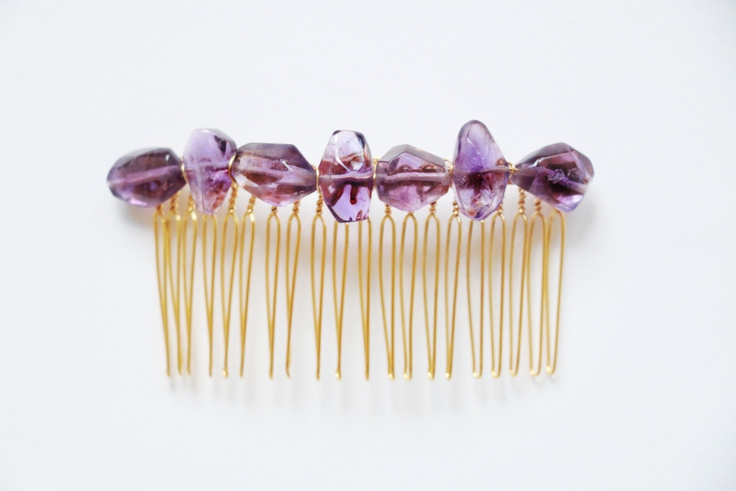 Crystal hair accessory Raw crystal hair comb Amethyst hair