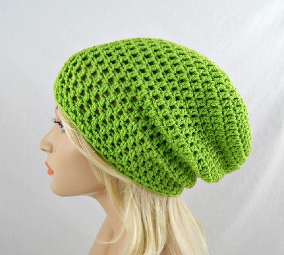 Lime Green Beanie Hat Slouch Hat Baggy by trickystitchcrochet