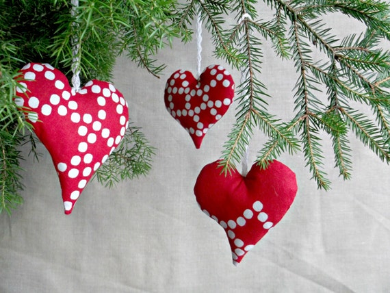 Red stuffed fabric heart decor Christmas by DewsCraftHouse on Etsy