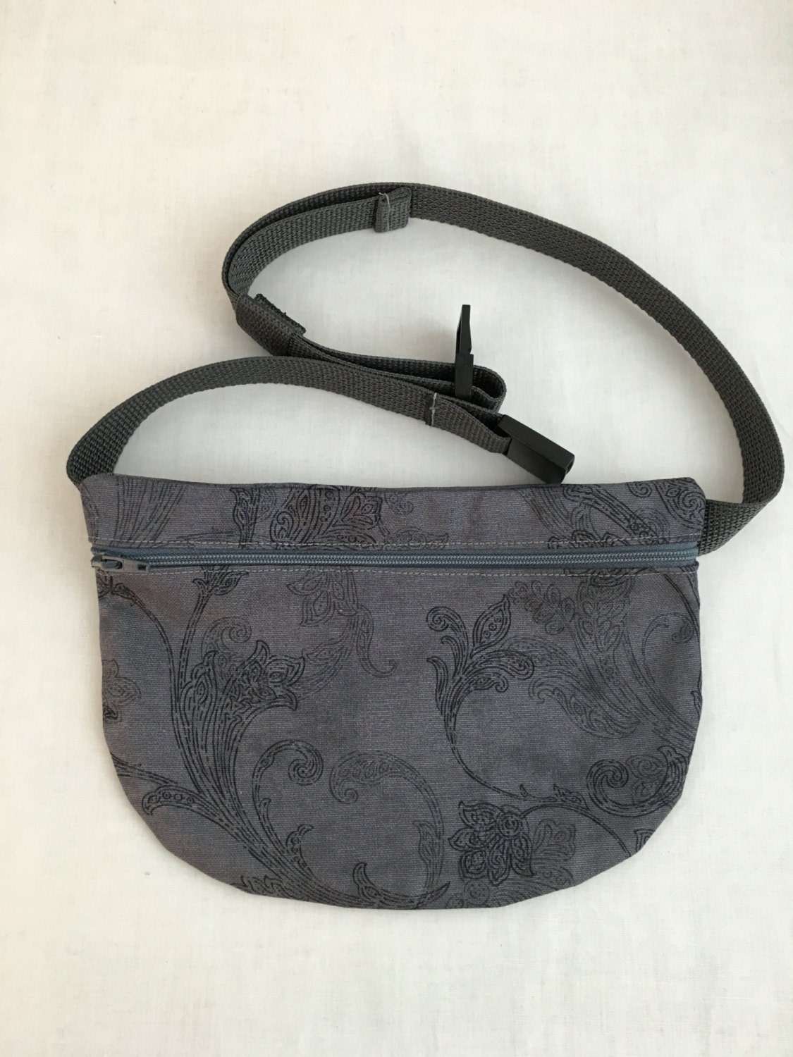 Charcoal Floral Flat Zipper Fanny Pack Waist Bag Festival