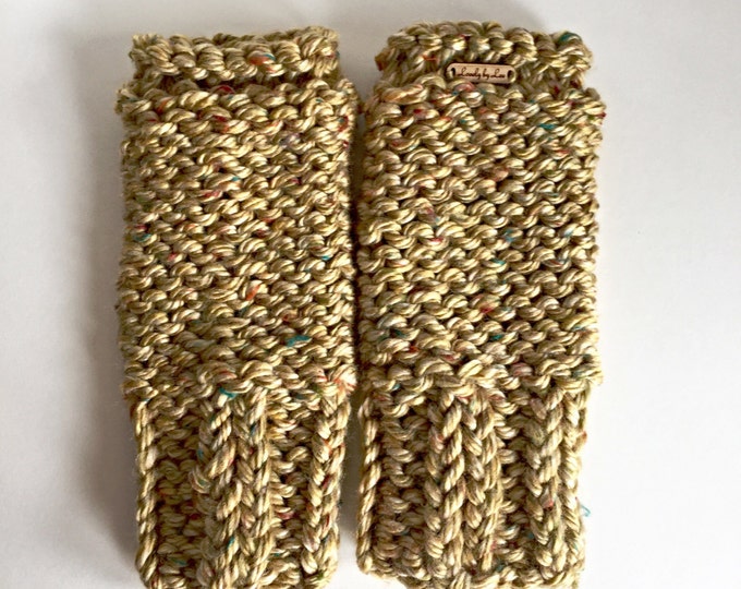 SALE! Honey Gold with Autumn Flecks Fingerless Mittens and Arm Warmers, Mustard Yellow, Olive Green, Turquoise, Berry and Orange