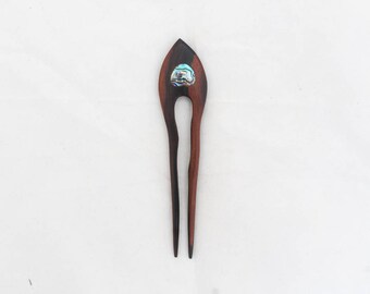 Wood hair fork 2 prong wooden hair sticks with paua shell, wood carving, wooden hair accessories