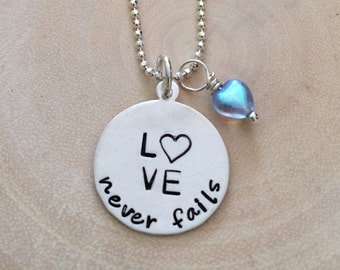 Love Never Fails Necklace - Heart Necklace - Valentine Necklace
