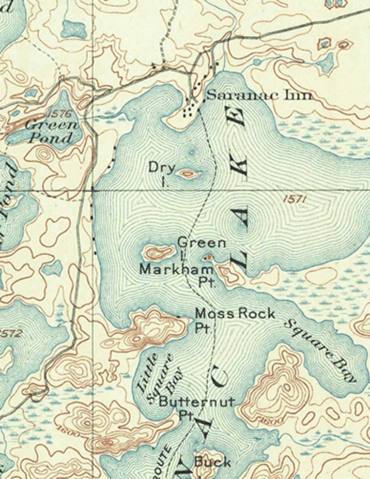 Saranac Lakes 1907 USGS Topographic map Upper Saranac by Oldmap