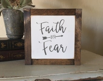 Faith Over Fear Handpainted Framed Wooden Sign Faith Sign Home Decor Inspirational Wooden Sign Gift Idea Faith Over Fear Framed Wooden Sign