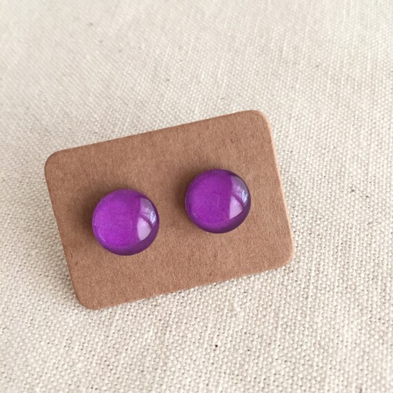FREE SHIPPING - Purple Glass Tile Stud Earrings. Hypoallergenic surgical steel glass tile.