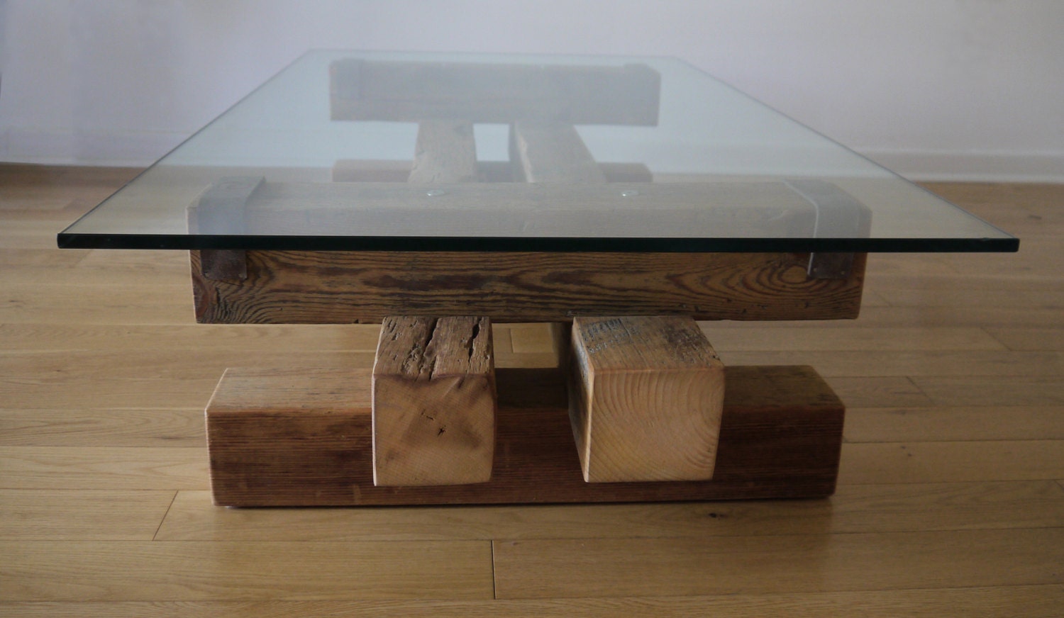 Reclaimed Wood and Glass Coffee Table. Barn Wood Coffee Table.