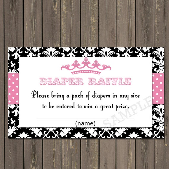 Princess Diaper Raffle Tickets, Pink and Black Damask Baby Shower, Tiara, Royal Baby Shower, Printable Raffles, Instant Download Il_570xn