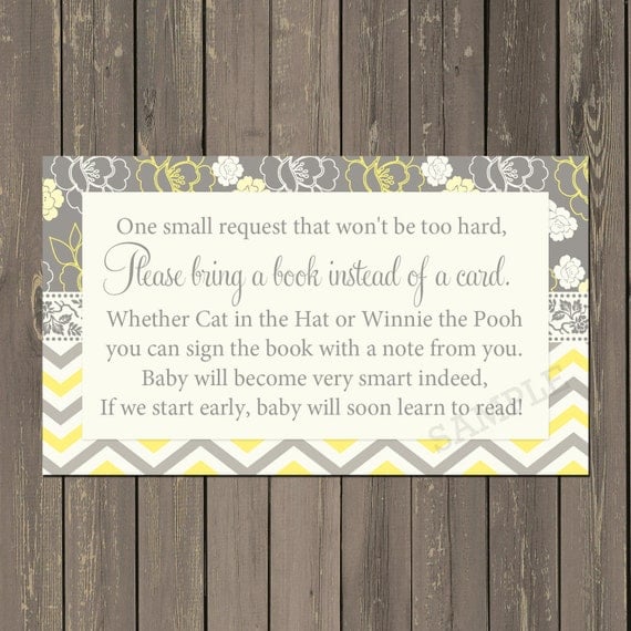Baby Shower Book Request, Yellow and Grey Floral Book Insert, Chevron Book Request Card, Books for Baby, Instant Download Il_570xn