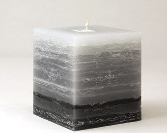 Gray Layered Candle - 4" Cube Pillar - 50 Shades Of Gray - Rustic Candle Decor - Urban Chic Decor - Industrial Chic - New Apartment Gift