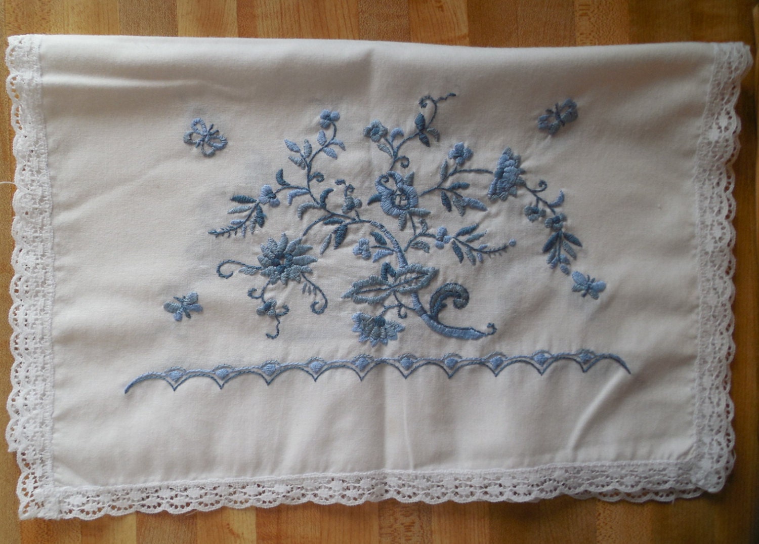 Linen Dresser Scarf Runner Piano Scarf Embroidered Flowers