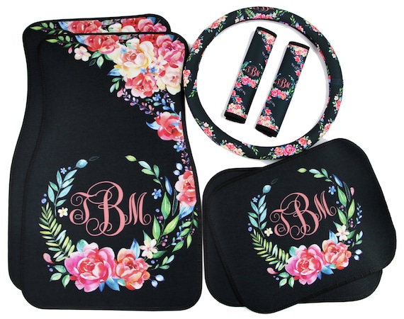 Monogrammed Floor Mats >> Classy Black Floral Car Accessories MIX & MATCH Car Floor Mats Monogrammed Floor Mats >> Classy Black Floral Car Accessories MIX & MATCH Car Floor Mats