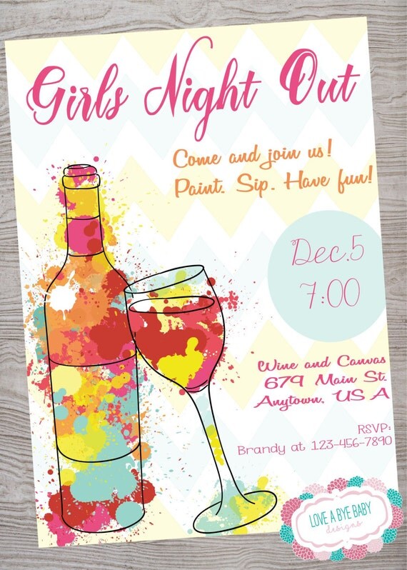 Girls Night Out Wine Canvas Paint Invitation Printable 