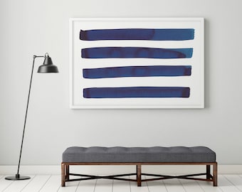 Large Abstract Art Print, Navy Blue Painting, Abstract Art, Abstract Watercolor, Horizontal Wall Art, Abstract Blue Painting, Large Print