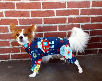 Outer Space Pet Pajamas / Robot Dog Onesie / Fleece Dog Pajamas / Pet Clothes / Dog Clothes