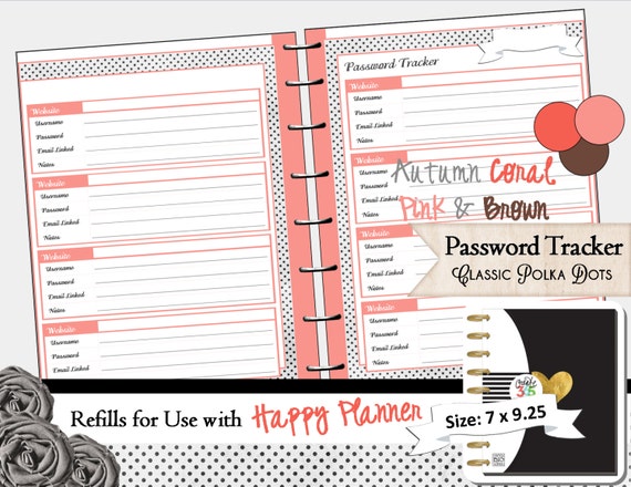 HAPPY PLANNER Printable Refills Password Tracker PDF 7 x