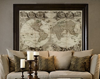 Old World Map Baptiste 1708 Historic Map Antique Restoration Hardware Style World Map Jean Baptiste Nolin Le Globe Terrestre Wall Map Decor