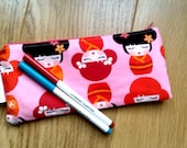 Kokeshi Dolls Pencil Case // Japanese Princesses Pencil Bag // Japanese Dolls Pen Case