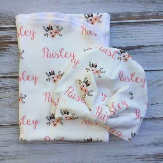 Fall Floral Personalized Swaddle Blanket or Sets
