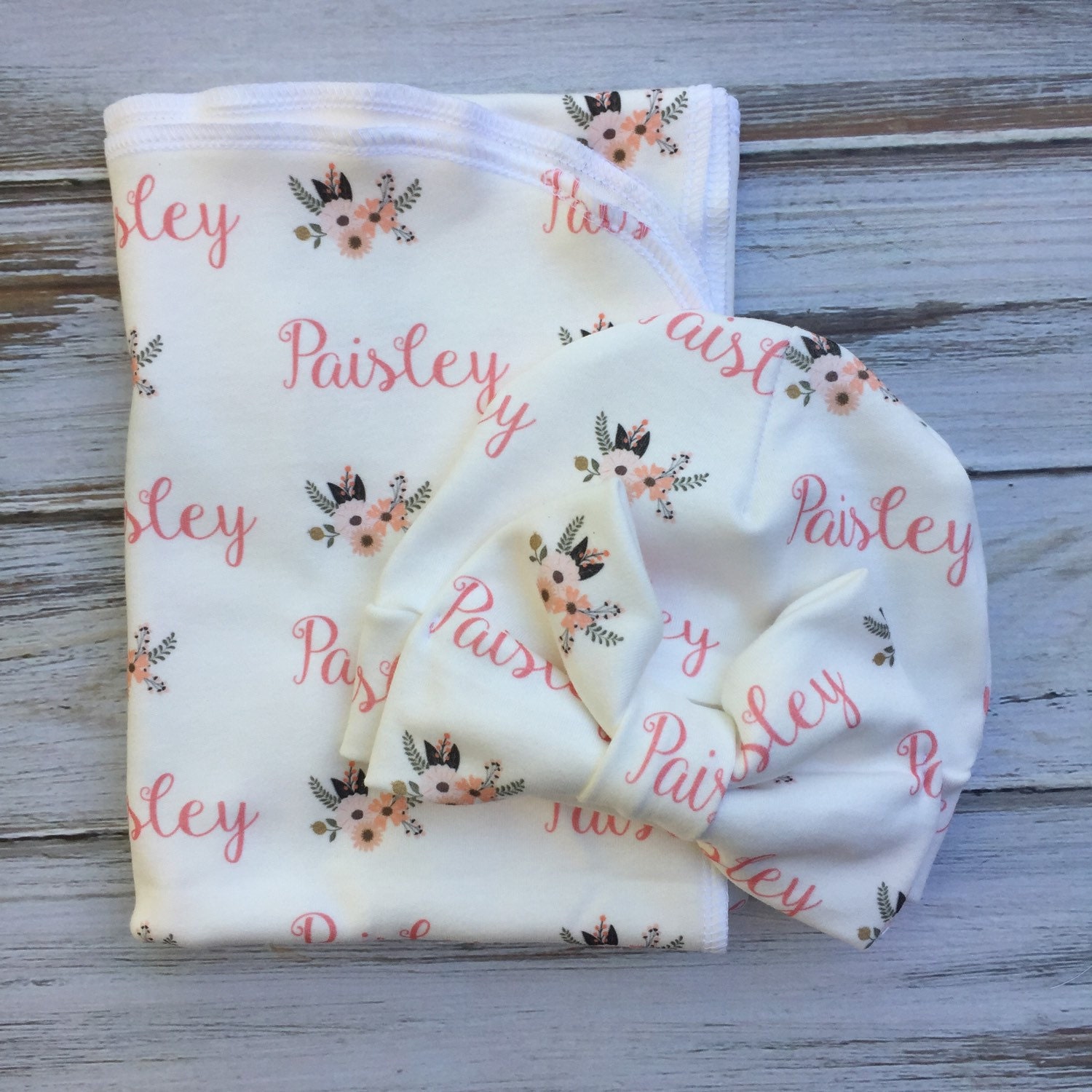 Lilly Floral Swaddle Blanket and Newborn Hat Set Hospital ...