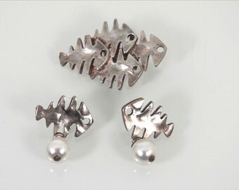 Couture BICHE de BERE Paris MODERNIST Brooch pin and Earrings set