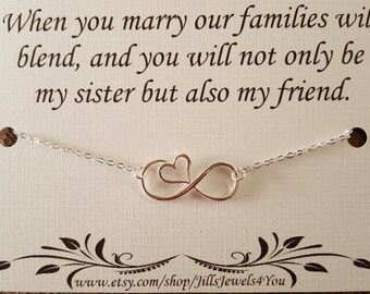 Sister in Law Gift - Sister Wedding Gift- Bridal Party Necklace- Wedding Jewelry - Sister Necklace - Bridal Gift - Infinity Heart Necklace