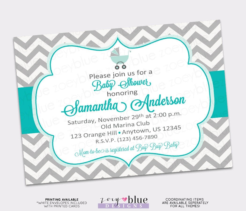Gray Chevron Baby Shower Invitations 4