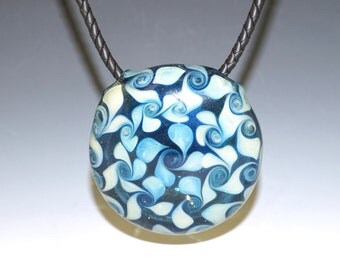Large Hollow Blown Glass Pendant, Peacock Pattern, Blue Sparkle, Heady, Statement - flamework, lampwork, borosilicate, handmade