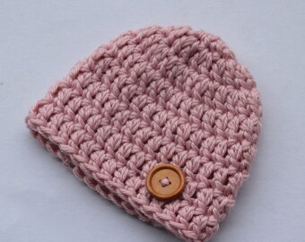 Newborn chunky crochet pale rose pink beanie hat, baby hat, baby shower gift, baby girl winter hat, crochet baby hat, photo prop - READY TO