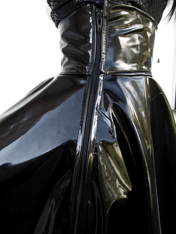 Vinyl PVC Vintage Style Pin Up Skirt Size S M L High Waisted