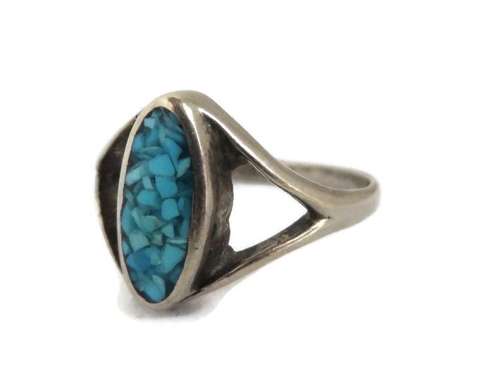 ON SALE! Vintage Crushed Turquoise Sterling Silver Ring, Size 6