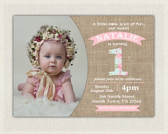 First Birthday Invitation Girls Shabby Chic Girls Pink Blue 1st 2nd 3rd Birthday Invites / Printable Invitation / Vintage Burlap (135)