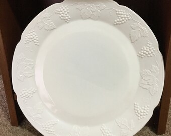 Vintage Milk Glass plate with grape pattern