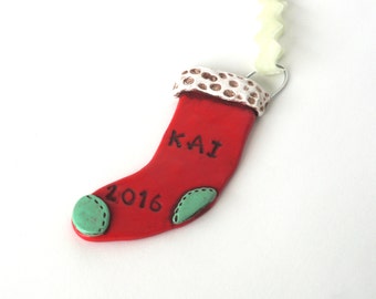 Personalized Stocking ornament for BOY or GIRL Christmas Ornament Christmas folk art ornament