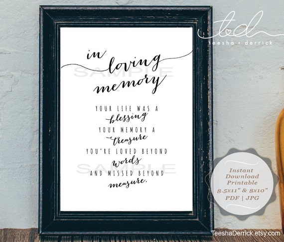 Instant download Printable In Loving Memory Wedding Memorial