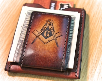 MASON WALLET and Money clip, Masonic Lodge gift, groomsmen gift for Mason, personalized wallet, monogrammed wallet, Initials Engraved Free