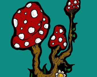 Fantasy Toadstools - Hand Illustrated Greetings Card - 100% Recycled