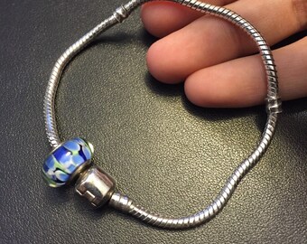 7.75" Vintage Sterling silver bracelet, bold snake chain, Fine solid 925 silver charm bracelet