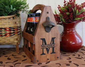 Wooden Beer Tote Personalized Beer Tote Wood 5 Year Anniversary Wood Beer Caddy Valentine Father's Day Christmas Birthday Groomsmen Gift