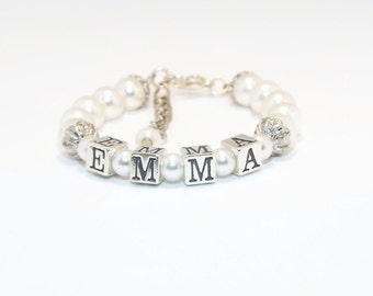 Baby Bracelet, Baby Jewelry, Baby Name Bracelet, Baptism Bracelet, Baby Girl Jewelry, Christening Bracelet, Baby Shower Gift(B33)