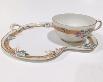 Nippon Snack Tray, Tea and Toast Set, Nippon Tea Cup and Saucer, Japanese Tea Set, Japanese Snack Trays, Hand Painted Nippon, Blue Pink Cup