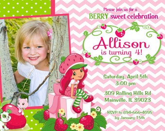Strawberry Shortcake Birthday Party Invitation - Digital or Printed