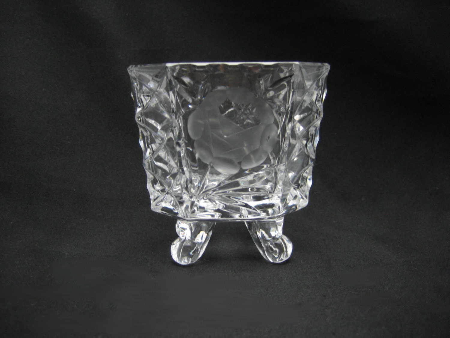 Vintage Crystal Footed Toothpick Holder Clear Glass Trinket
