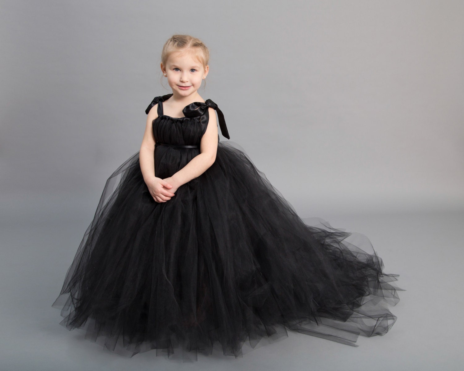 Black Tulle Flower Girl Dress 7