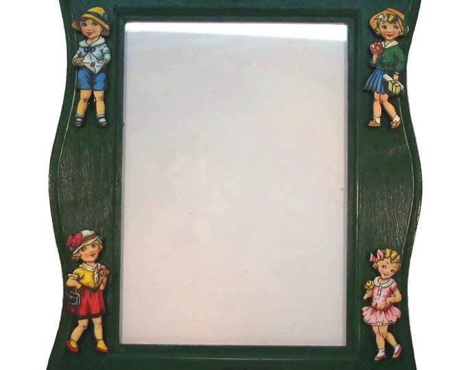 Girls Giggle More Handmade Green Photo Frame and Electric Outlet Cover, OOAK, One of a Kind
