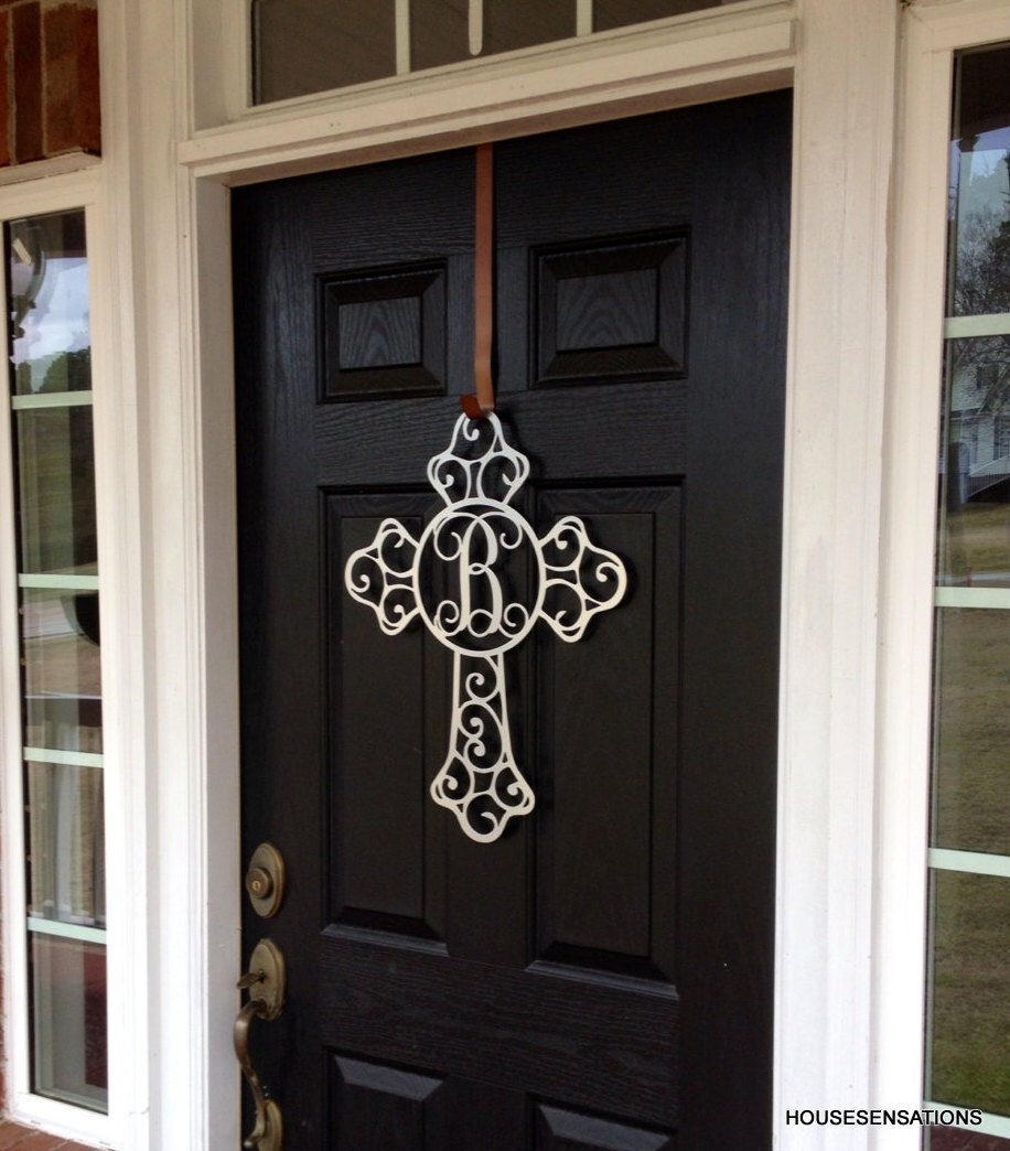 Front Door Wreaths cross Monogram Door by HouseSensationsArt