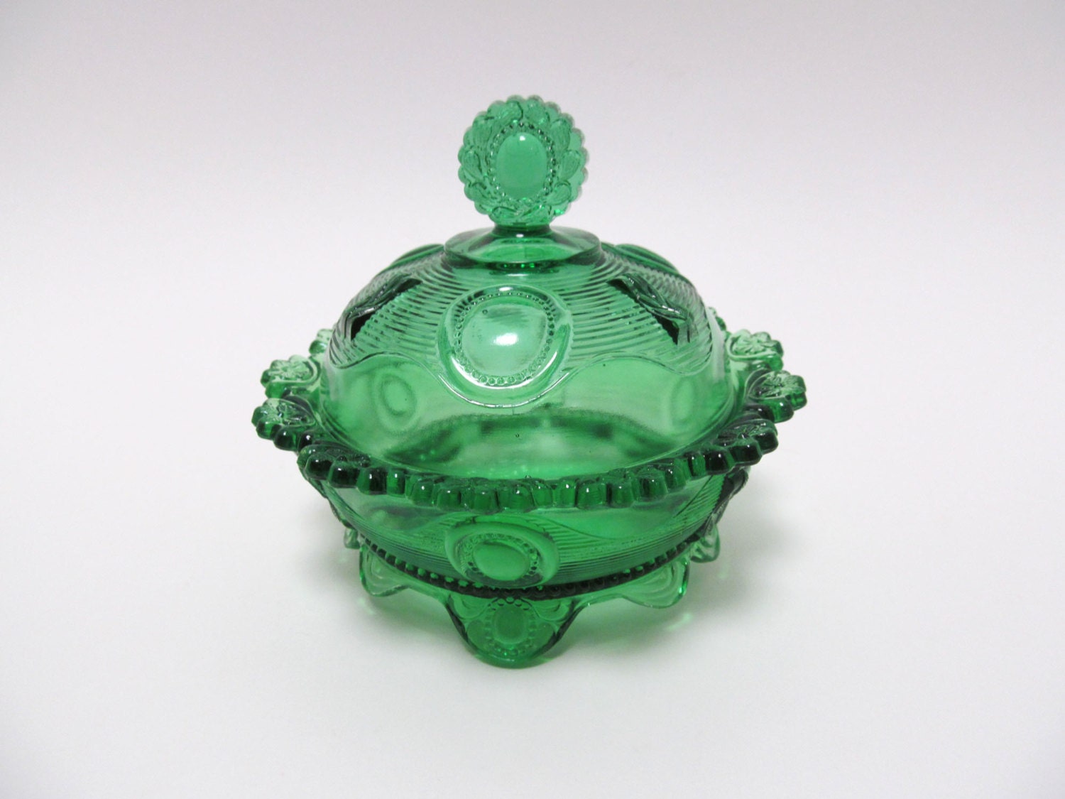 Vintage Dewey Pattern Glass Butter Dish with Lid / Antique