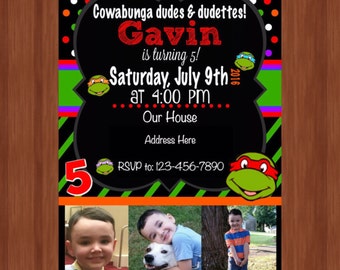 Boy's Ninja Turtle Birthday Invitation - Any Age! - Ninja Turtle Birthday Invitation with photos - 5th Birthday Invitation - TMNT Invite