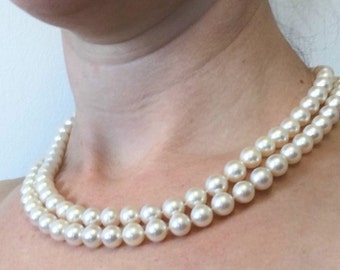 Freshwater Pearl Necklace-Double Wrap Pearl Necklace-Pearl Jewelry-Anniversary Gift-Pearl necklace wedding-Bridal Necklace-Bridesmaids