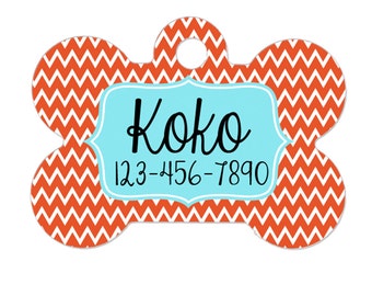 Dog Tags for Dogs - Orange Aqua Chevron Dog Tags for Dogs